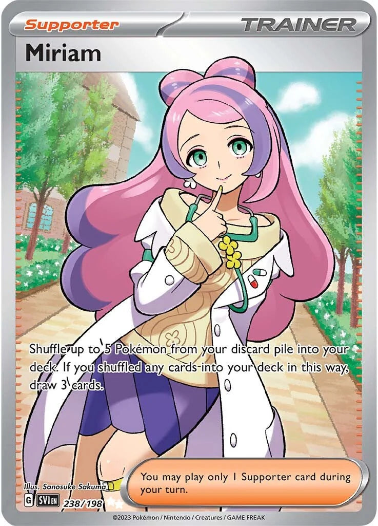 pokemon set with 198 cards Miriam (238/198) Scarlet & Violet: Base Set – Runic Cards